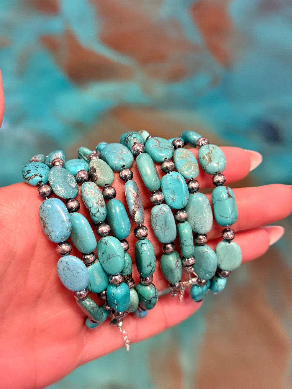 Bright Blue Turquoise Bracelet – 6 1/4" – Large Oval